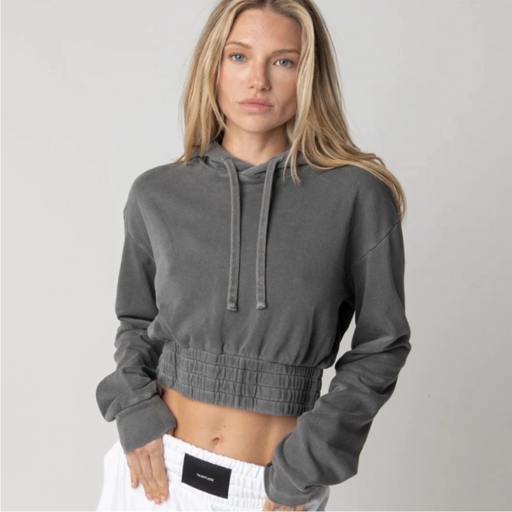 TALENTLESS Smocked Waistband Gray Cropped Boxing Hoodie Sz L
